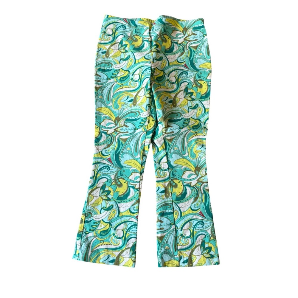 Jules & Leopold Teal Green Paisley Flare Leg Pants Medium Made in Canada